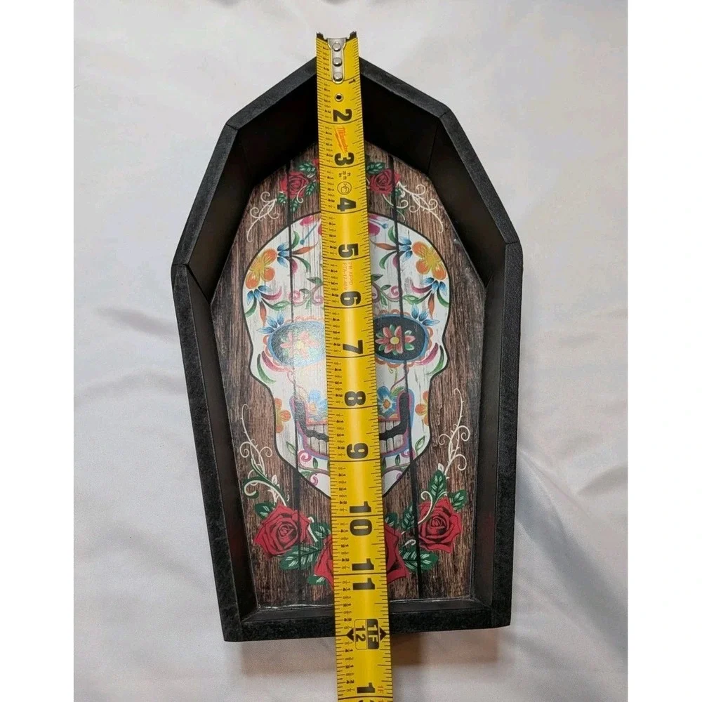 Ashland Day of the Dead Coffin Sugar Skull Wall Decor Black Rose‎ Floral 12in